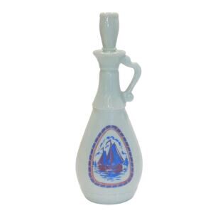 Jim Beam Bottle Decanter & Stopper 60s Milk Glass Dutch Windmill Ship Boat Vtg